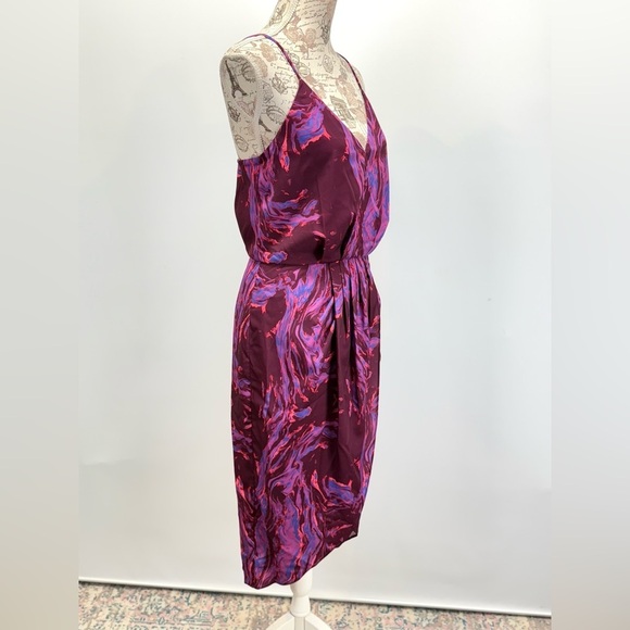 CHELSEA 28 Purple abstract print surplice spaghetti strap midi dress size S - Picture 10 of 16